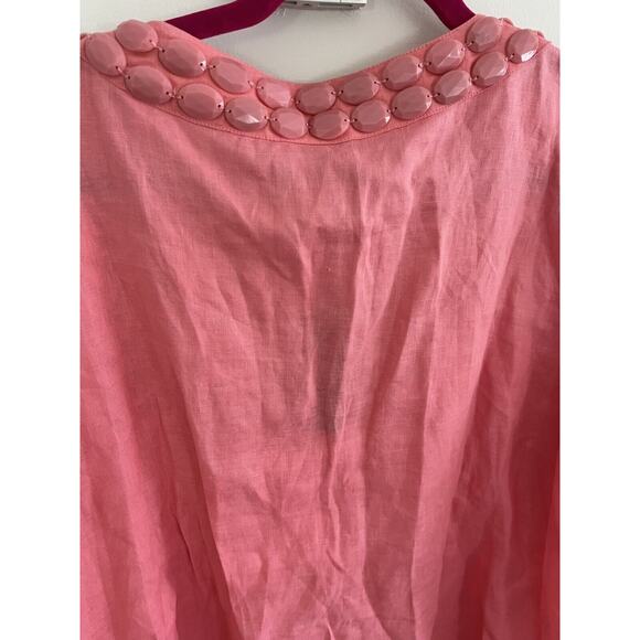 Talbot's Women 3X Petite Pink Linen Tunic Embellished V Neck Blouse NEW - Picture 6 of 6